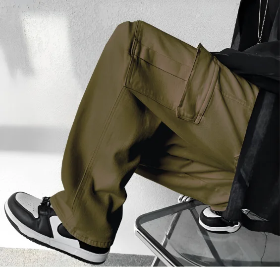 men's business casual trousers-Military Green Street Style Cargo Baggy Fit Jeans