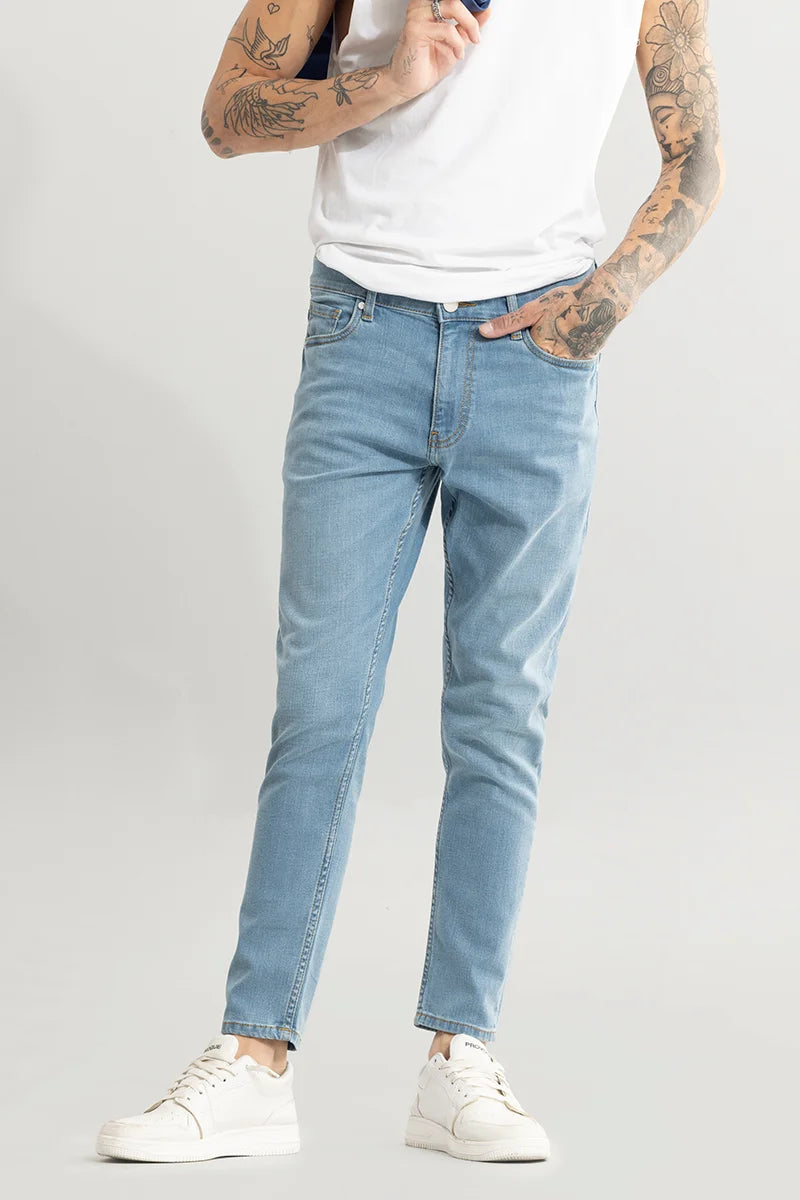 men's comfortable fit trousers-Ripple Light Blue Skinny Jeans