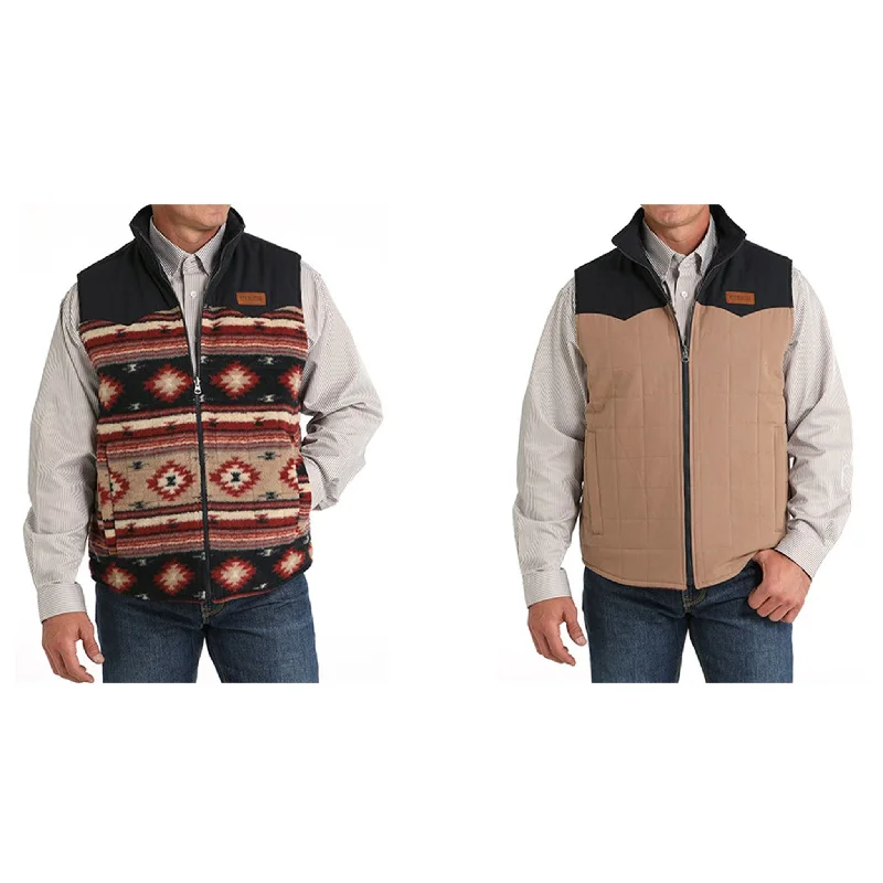 men's relaxed fit vests-Cinch Men's Khaki Reversible Vest