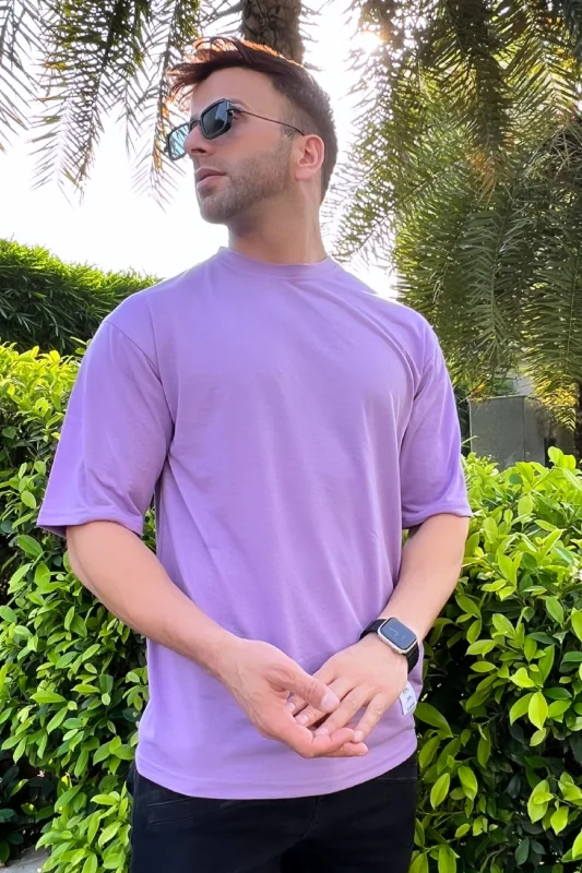 men's retro t-shirts-Oversized Half Sleeve Lavender Solid T-Shirt