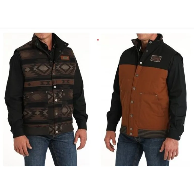 men's modern vests-Cinch Men's Brown Reversible Vest