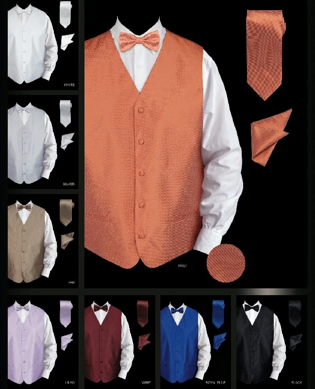 men's snowboarding vests-Men's Twill Textured Vest with Tie, Bow Tie, and Pocket Square