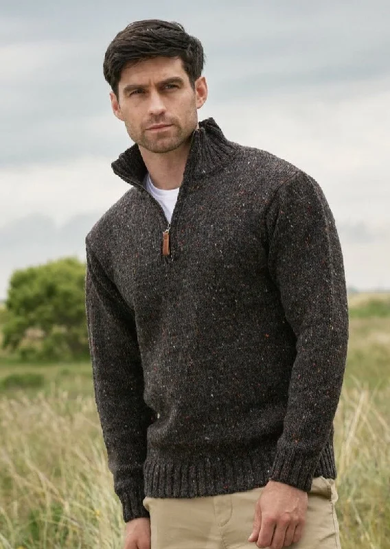 men's winter sweaters-Donegal Wool Mens Half Zip Sweater | Graphite