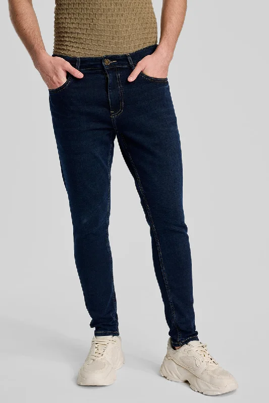 men's golf pants-Dark Blue Skinny Fit Jeans