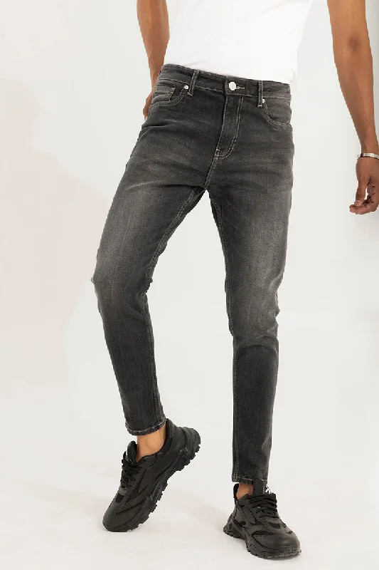 men's chino pants-Shadowed Washed Black Skinny Jeans