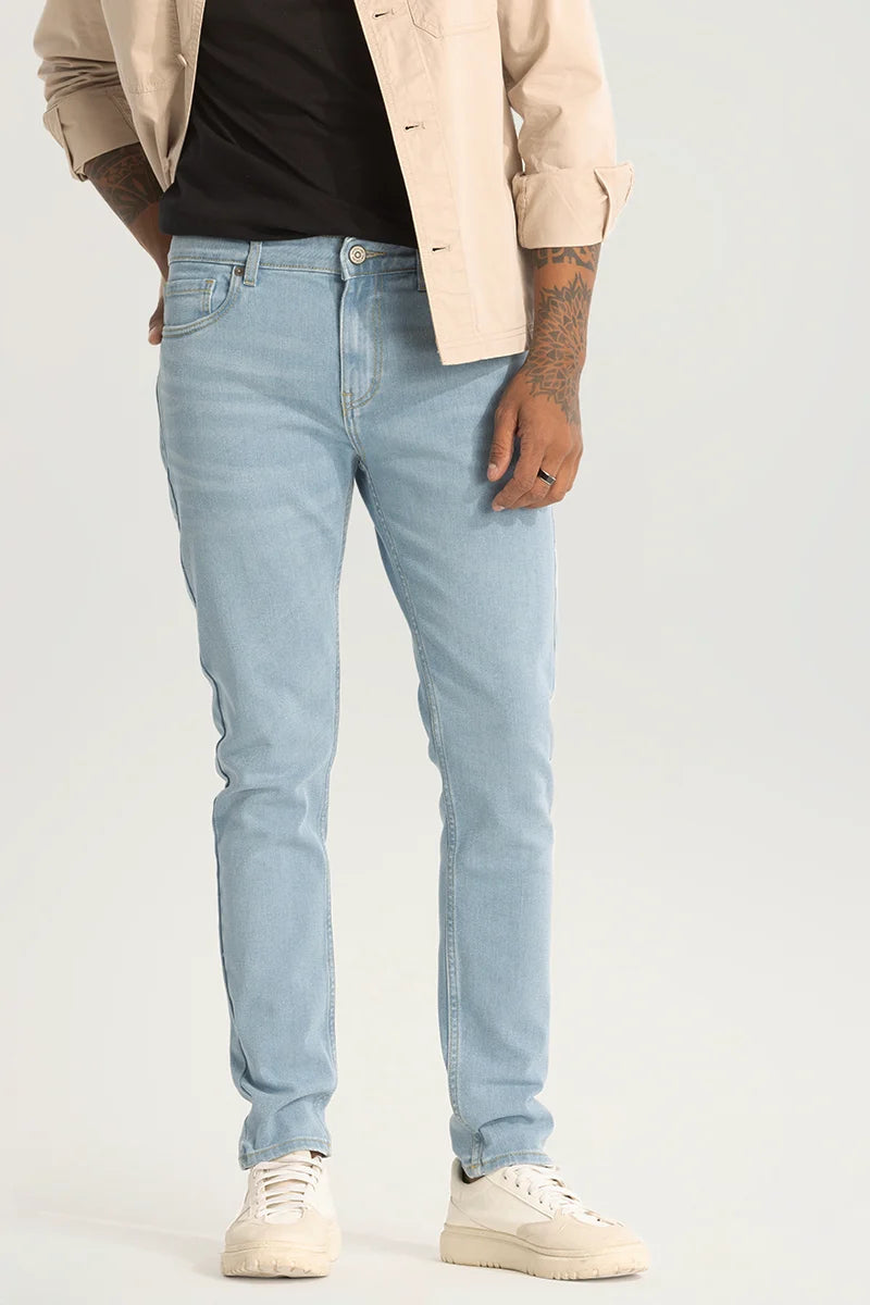 men's durable trousers-Light Blue Plain Skinny Fit Jeans