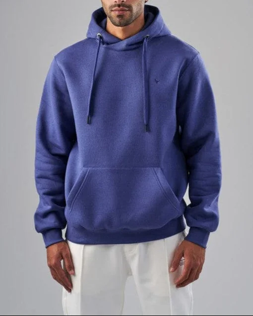 men's daily wear sweatshirts-BASIC HOODIE  - BLUE