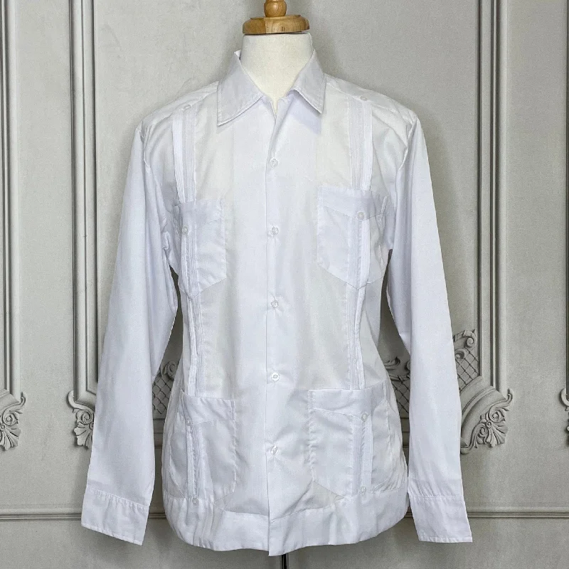 men's tech shirts-Men's Long Sleeve Guayabera - Traditional 4 Pocket