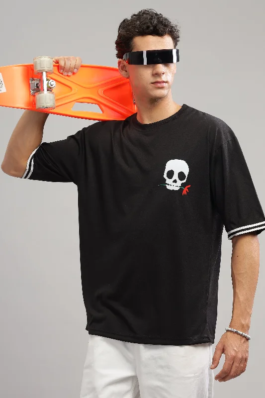 men's fitted t-shirts-Black Oversized "Skeleton" T-Shirt