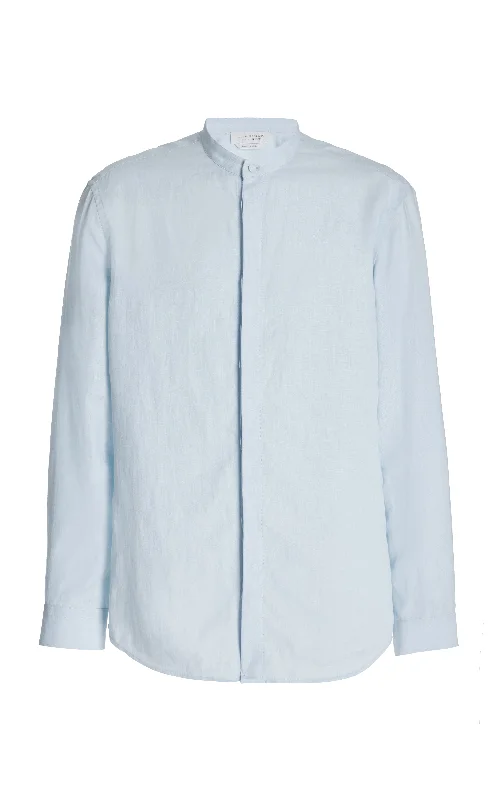 men's long sleeve shirts-Ollie Shirt in Light Blue Linen