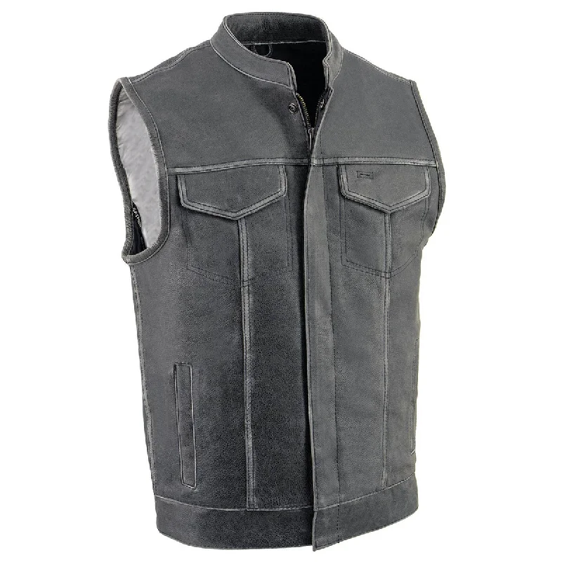 men's patterned vests-Milwaukee Leather Men's Premium Leather Club-Style Motorcycle Vest w/Concealed Snaps Zipper Closure MLM3513