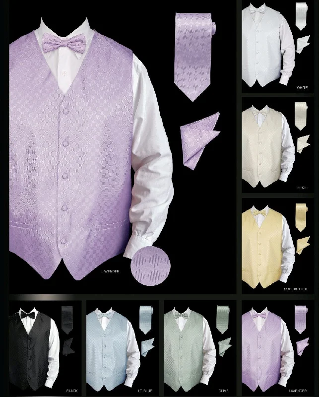 men's travel gear vests-Men's Checkered Vest with Tie, Bow Tie, Pocket Square