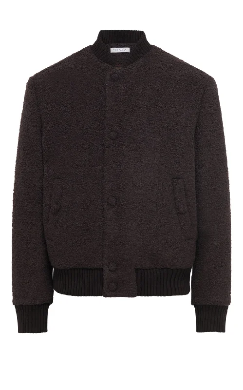 men's protective jackets-Brandon Bomber in Chocolate Recycled Cashmere Boucle