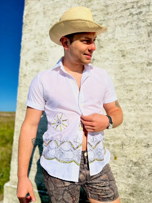 men's bestselling shirts-royal embroidery white ss