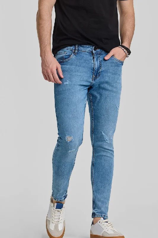 men's outdoor trousers-Blue Distressed Skinny Fit Jeans