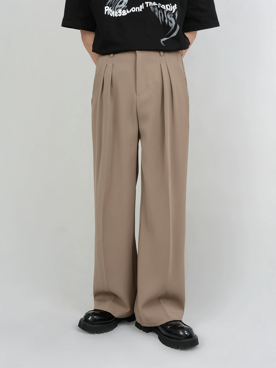 men's recycled pants-Wide Leg Tailored Pleated Trousers