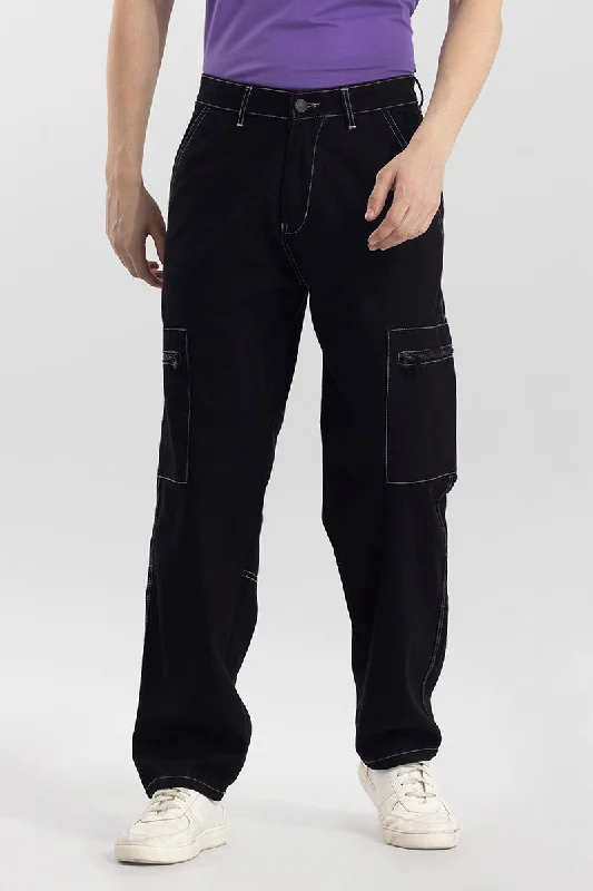 men's regular fit trousers-Egnis Black Baggy Fit Jeans