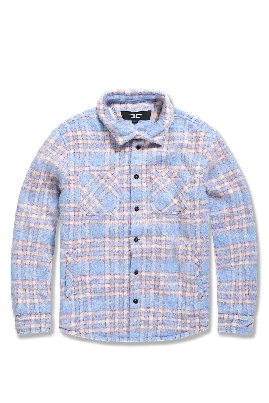 men's formal shirts-Big Men's See You In Paradise Flannel Shacket (Sky Blue)