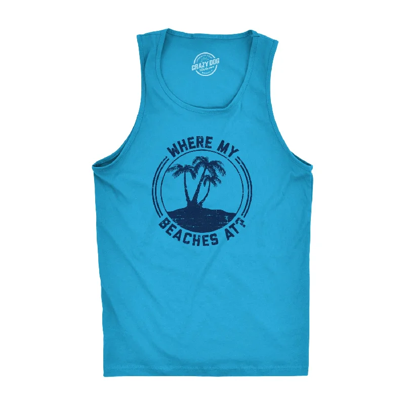 men's tank top budget-Where My Beaches At? Men's Tank Top