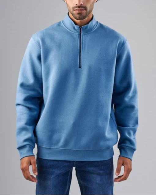 men's event sweatshirts-ZIP NECK SWEATSHIRT  - INDIGO