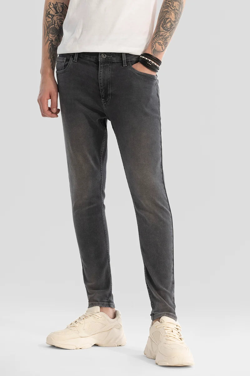 men's cropped pants-Charcoal Grey Plain Skinny Fit Jeans