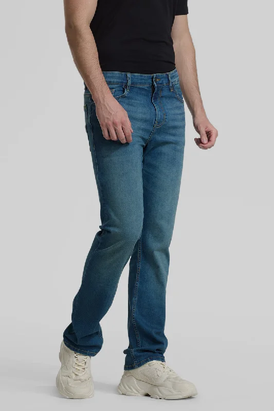 men's work pants-Blue Straight Fit Jeans