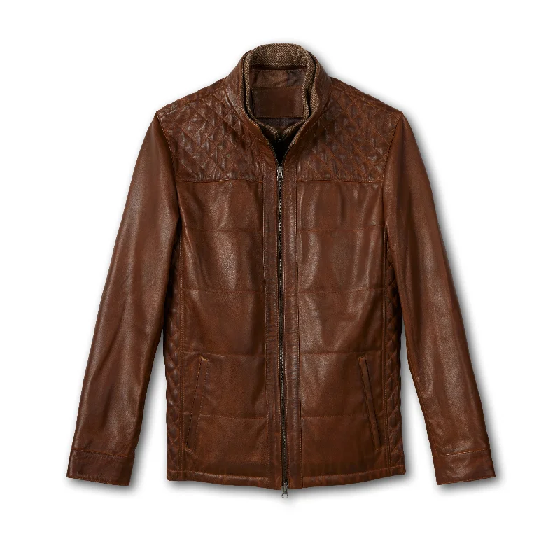 men's reflective jackets-Men's Leather Quilted Bib Front Jacket