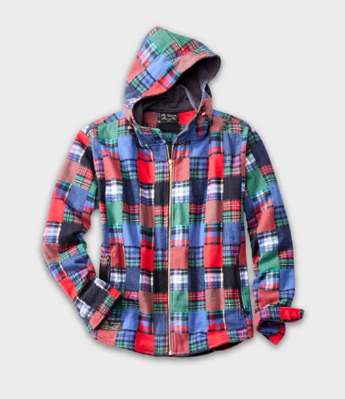 men's modern hoodies-Hooded Flannel Zip Jacket