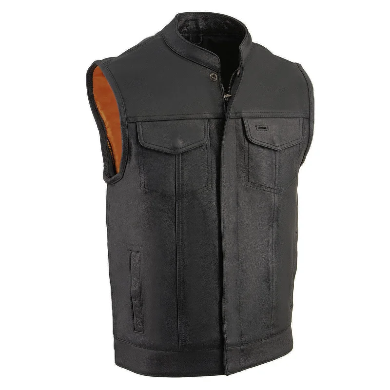 men's soft vests-Milwaukee Leather MLM3510 Men's Black Premium Leather Club Style Vest - Dual Closure Open Neck Motorcycle Rider Vest