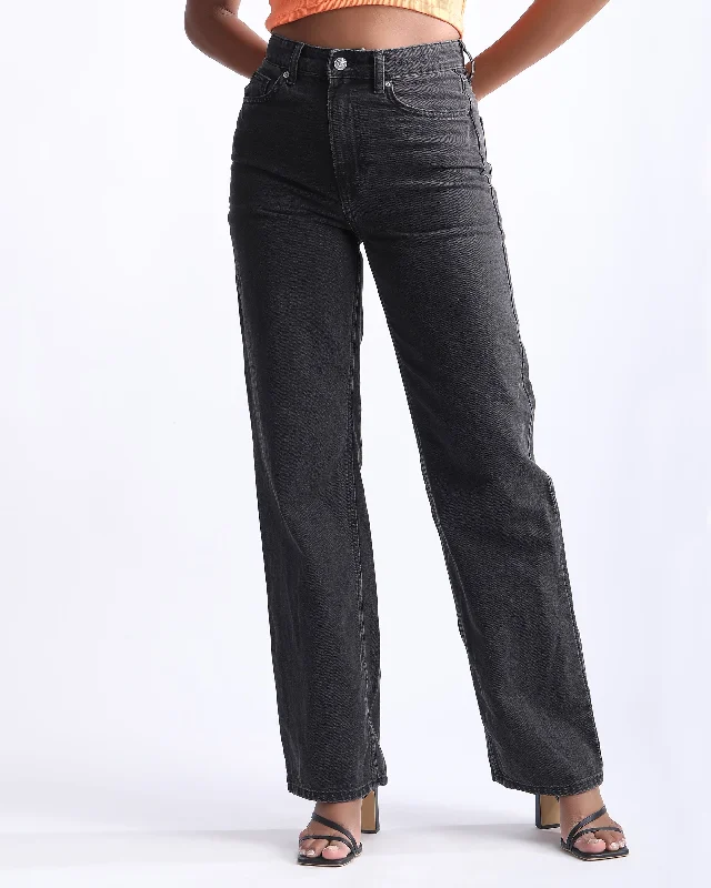 men's striped trousers-ASH BLACK WIDE LEG JEANS