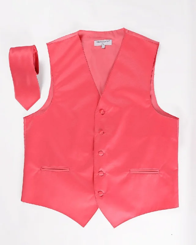 men's cycling vests-Men's Coral Satin Vest with Necktie