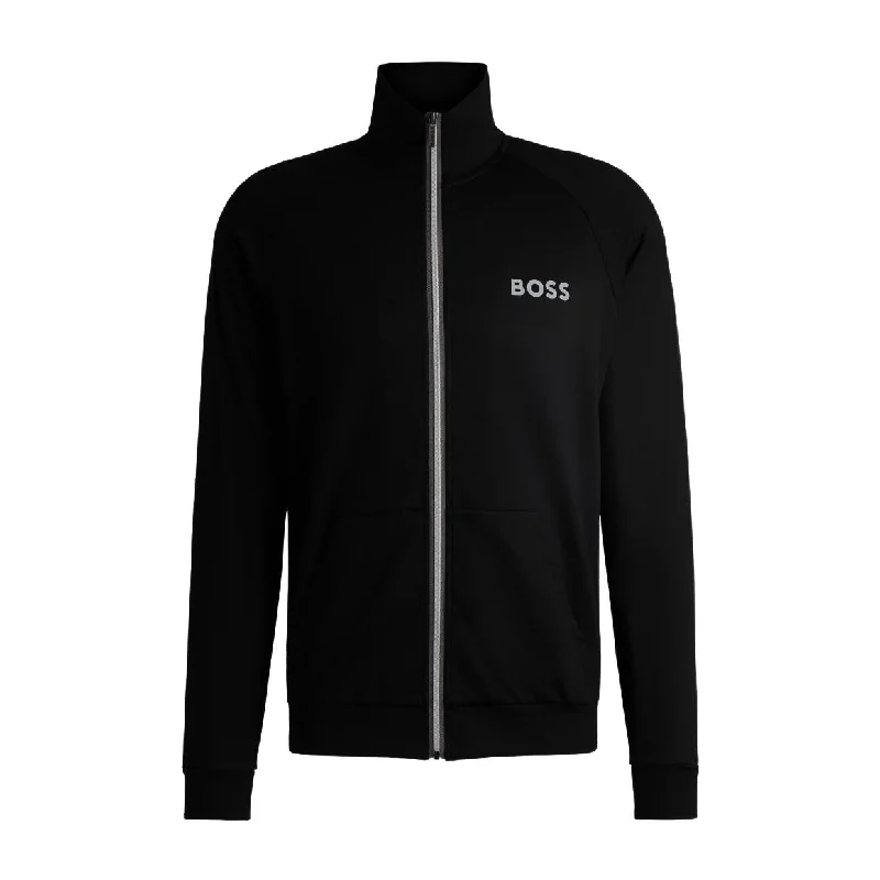 men's retro jackets-BOSS Print Logo Black Zip-Up Tracksuit Jacket