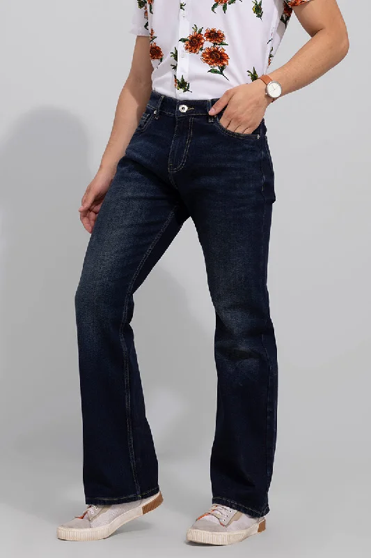 men's low rise pants-Spunky Dark Blue Bootcut Jeans