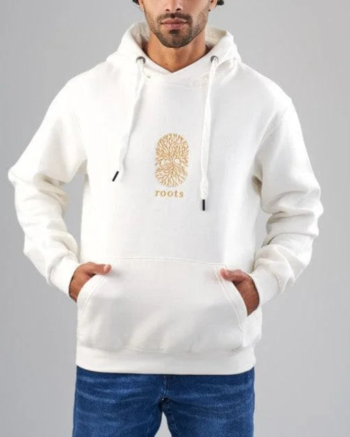 men's premium sweatshirts-Embroidered Hoodie  - OFF WHITE