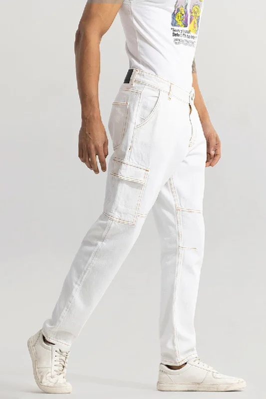 men's pajama trousers-Slinger White Baggy Fit Jeans