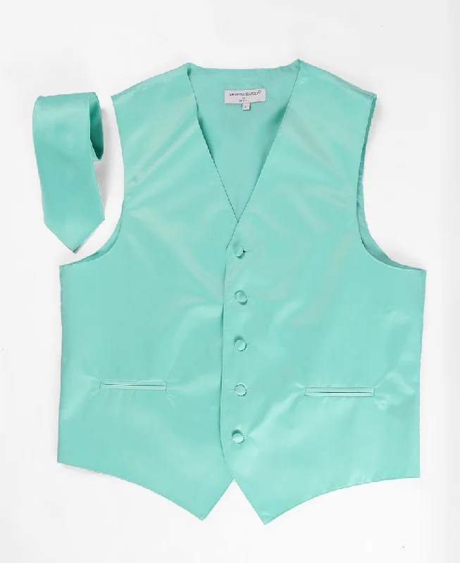 men's versatile vests-Men's Aqua Satin Vest with Necktie