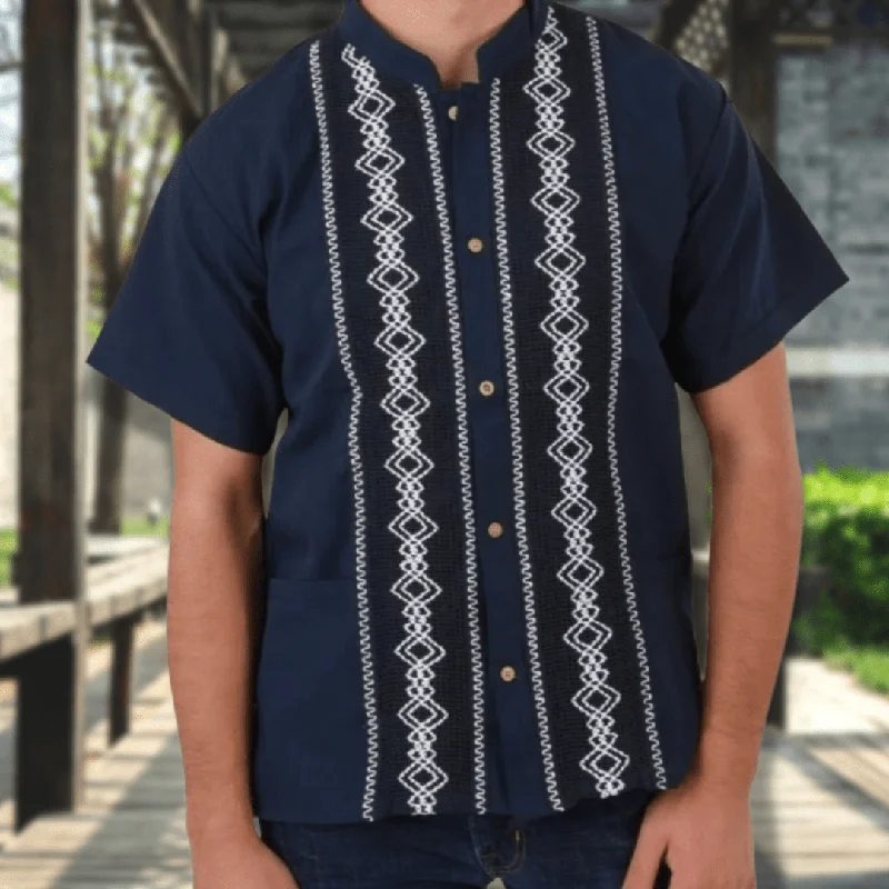 men's urban shirts-Men's Guayabera Shirt Short Sleeve Geometric Trim