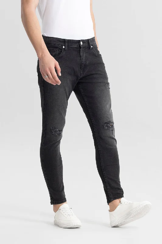 men's skinny pants-Camo Distressed Black Skinny Jeans