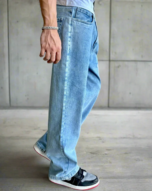 men's vibrant pants-Blue Cloud Wash Baggy Fit Jeans