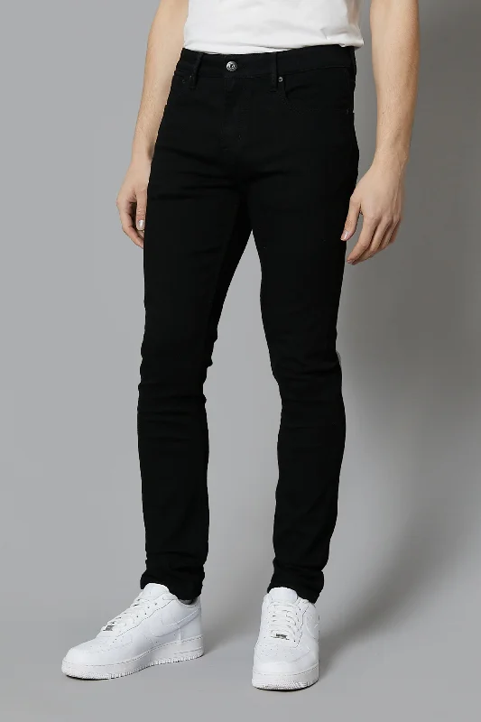 men's cotton pants-Nevada Skinny Fit Jeans In Deep Black