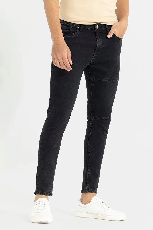 men's solid color pants-Ragger Black Skinny Jeans