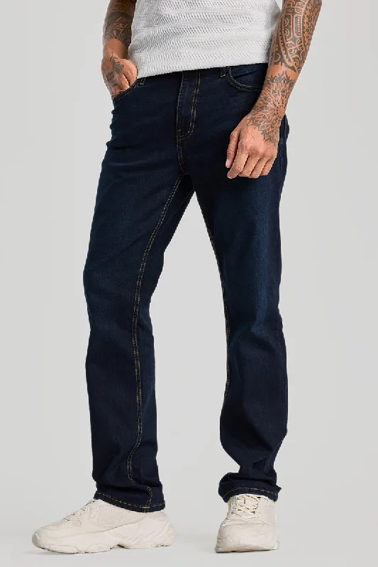 men's dress pants-Navy Straight Fit Jeans