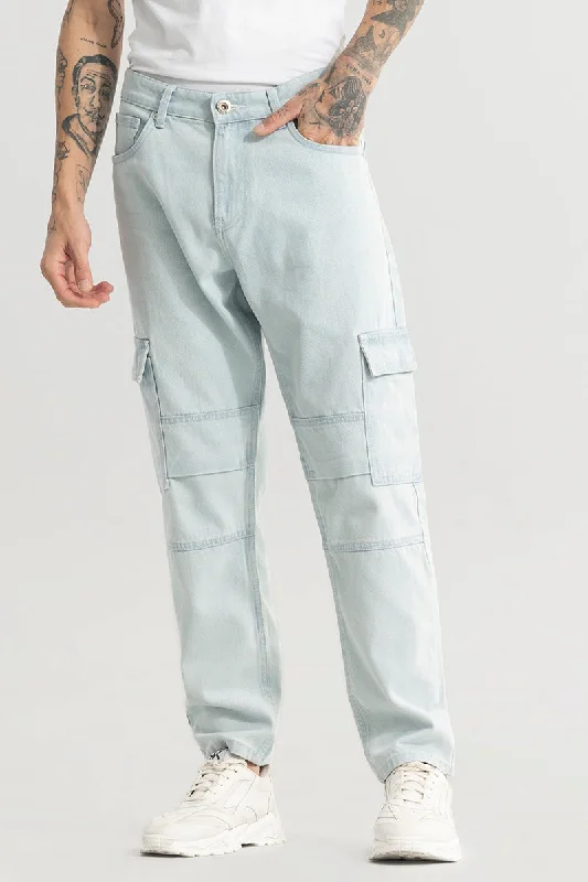 men's linen trousers-Buzzer Ice Blue Baggy Fit Jeans