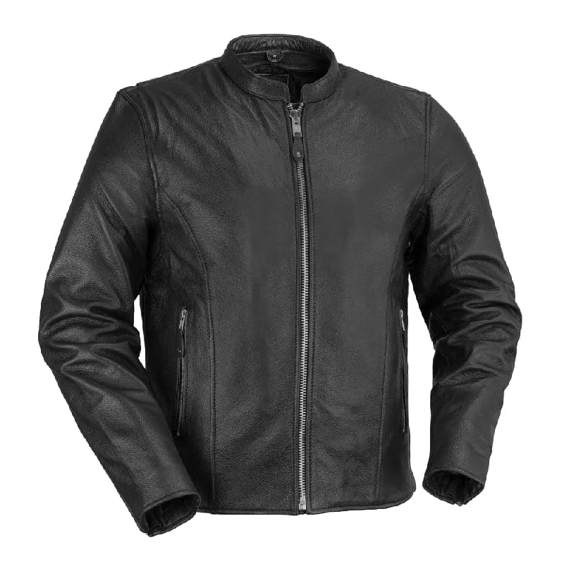 men's solid color jackets-Ace Men's Leather Motorcycle Jacket