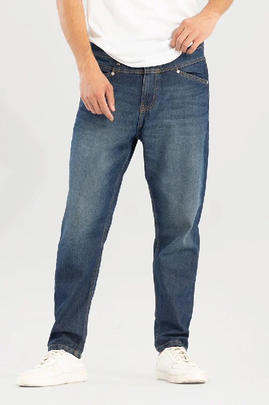 men's casual pants-Waggish Mid Blue Baggy Fit Jeans