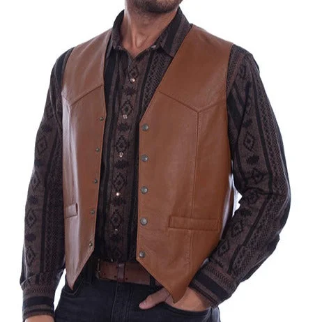 men's classic vests-Scully Men's Lambskin Snap Vest in Saddle Tan