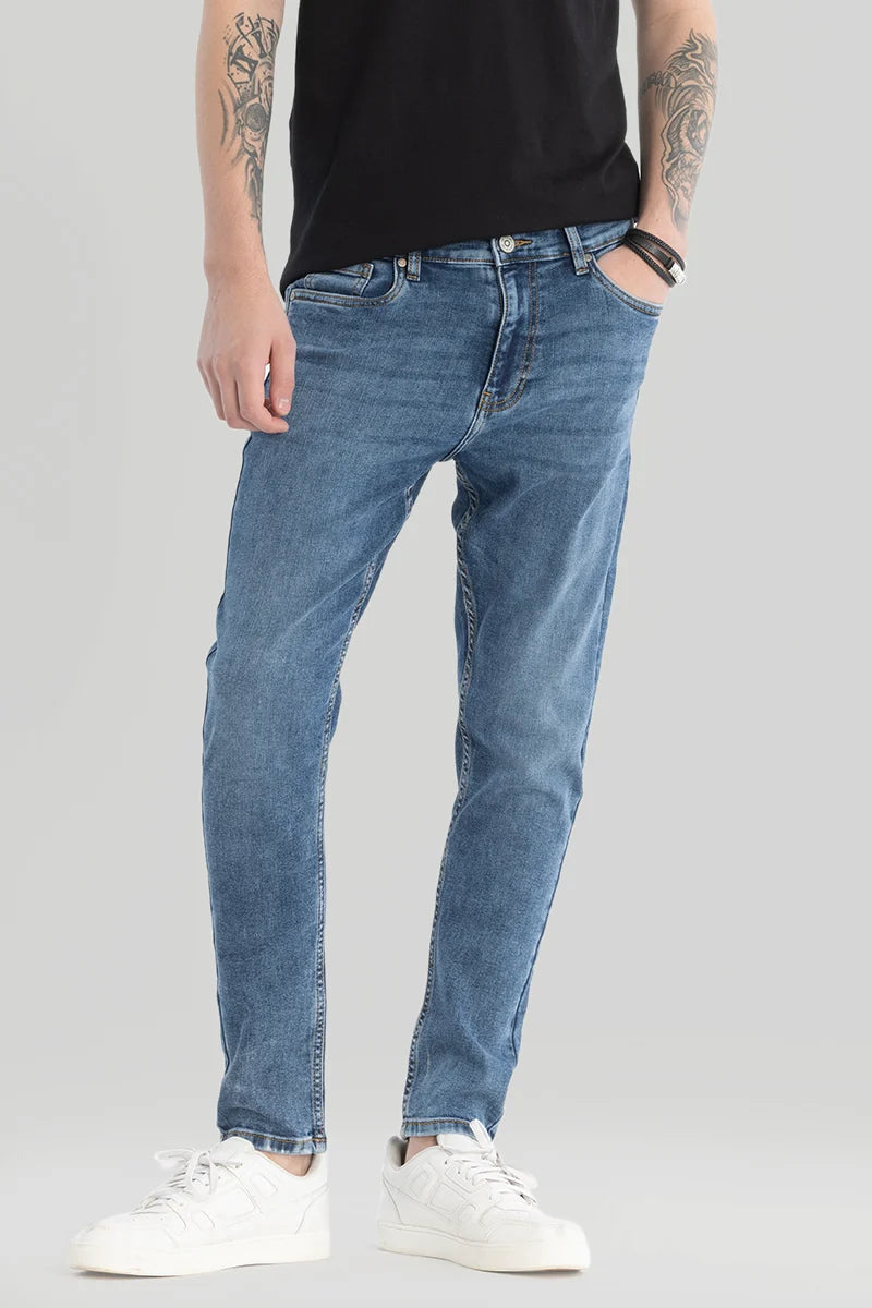 men's streetwear pants-Blue Plain Skinny Fit Jeans