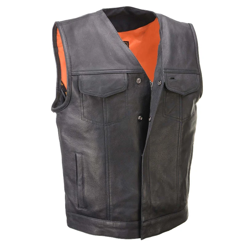 men's fashion-forward vests-Milwaukee Leather MLM3503 Men's Pursuit Black Premium Goat Leather V Neck Club Style Motorcycle Rider Vest