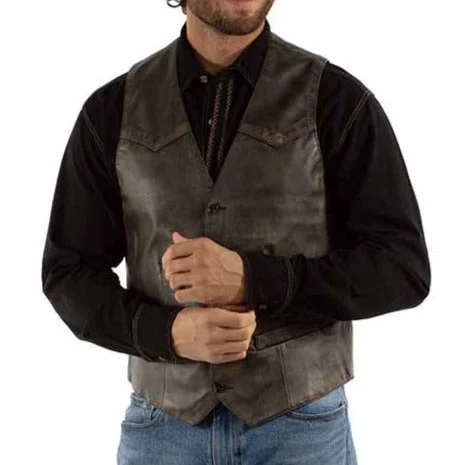 men's moisture-wicking vests-Scully Men's Classic Leather Vest in Brown