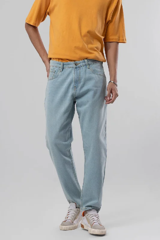 men's adventure trousers-Boozy Sky Blue Baggy Fit Jeans